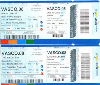 Foto: Proposta di vendita Biglietti di concerti VASCO 08 - BOLOGNA STADIO DALL'ARA 20 SETTEMBRE