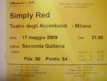 Foto: Proposta di vendita Biglietti di concerti CONCERTO SIMPLY RED, MILANO, 17/05/2009 - MILANO