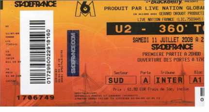Foto: Proposta di vendita Biglietto da concerti U2 STADE DE FRANCE - STADE DE FRANCE