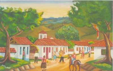 Foto: Proposta di vendita Dipinto a olio PUEBLITO COLOMBIANO ORIGINAL PRIMITIVO - XX secolo