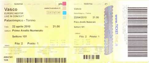 Foto: Proposta di vendita Biglietto da concerti CONCERTO VASCO DEL 22 APRILE 2010 - TORINO