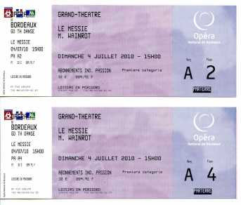 Foto: Proposta di vendita Biglietto da concerti BALLET LE MESSIE - GRAND THEATRE DE BORDEAUX