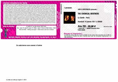 Foto: Proposta di vendita Biglietto da concerti CHEMICAL BROTHERS LIVE ZENITH - ZENITH PARIS
