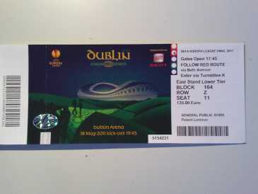 Foto: Proposta di vendita Biglietti di avvenimenti sportivi FINAL UEFA CUP CAT1  BLOCK104 - DUBLIN