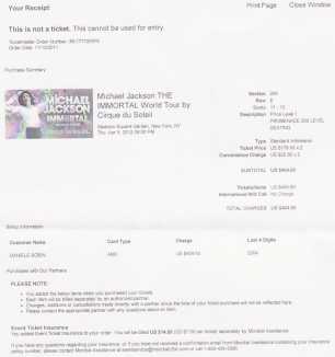Foto: Proposta di vendita Biglietti di spettacoli MJ IMMORTAL WORLD TOUR - NEW YORK CITY MADISON SQUARE GARDEN  05/04/2012