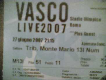 Foto: Proposta di vendita Biglietto da concerti VASCO A ROMA 27/06/07 - STADIO OLIMPICO