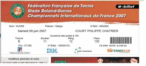 Foto: Proposta di vendita Biglietto da avvenimento sportiva ROLAND GARROS - PARIS