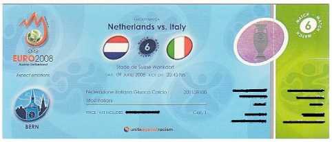 Foto: Proposta di vendita Biglietto da avvenimento sportiva EUROPEI ITALIA OLANDA - BERNA